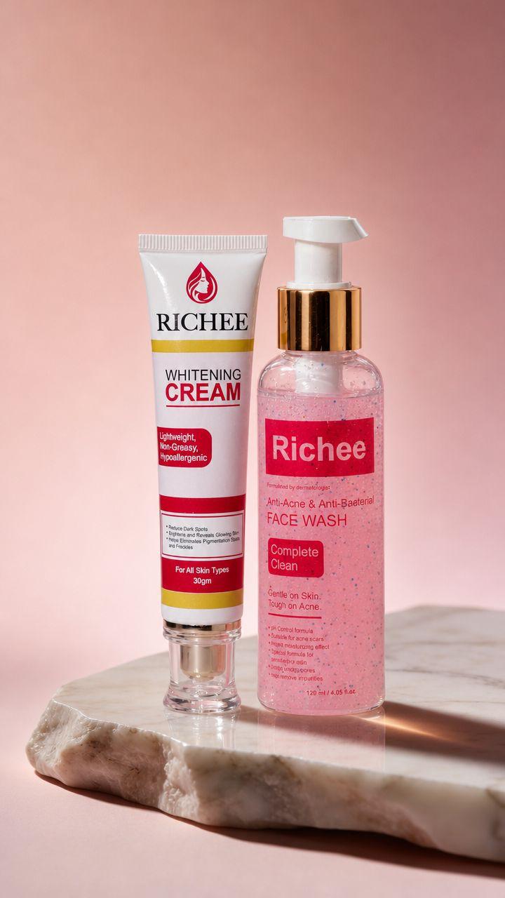 Richee Glow & Cleanse Pack of 2 – Whitening Cream (30g) + Anti-Acne Face Wash (120ml)
