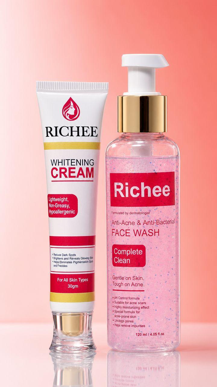 Richee Glow & Cleanse Pack of 2 – Whitening Cream (30g) + Anti-Acne Face Wash (120ml)
