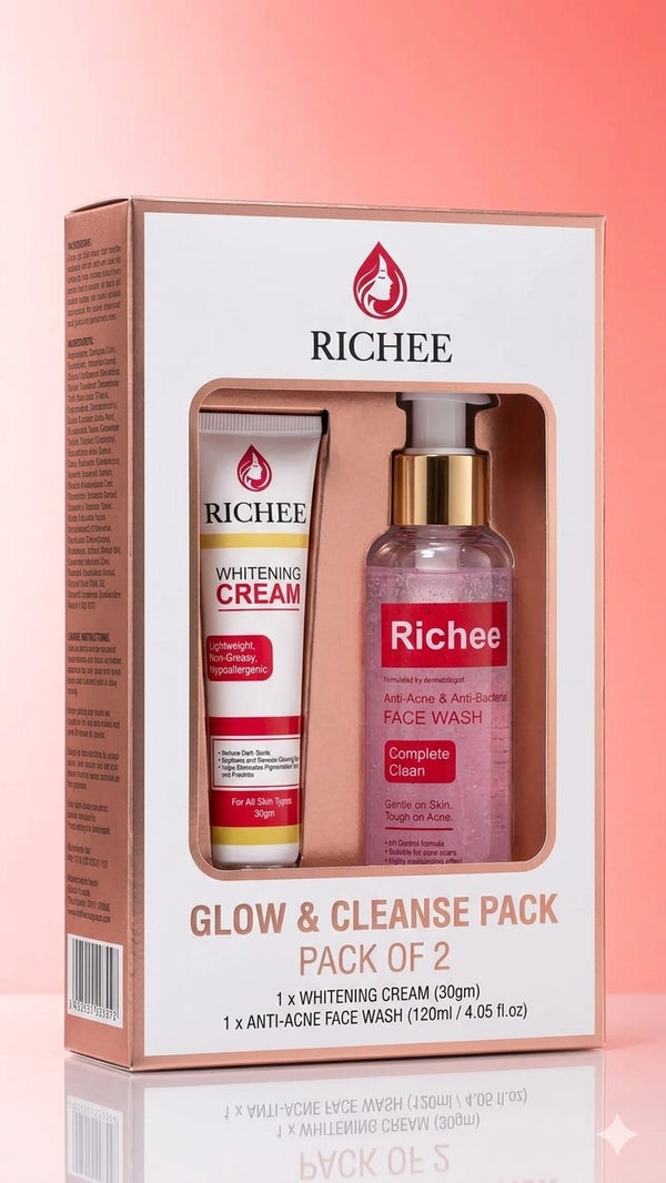 Richee Glow & Cleanse Pack of 2 – Whitening Cream (30g) + Anti-Acne Face Wash (120ml)