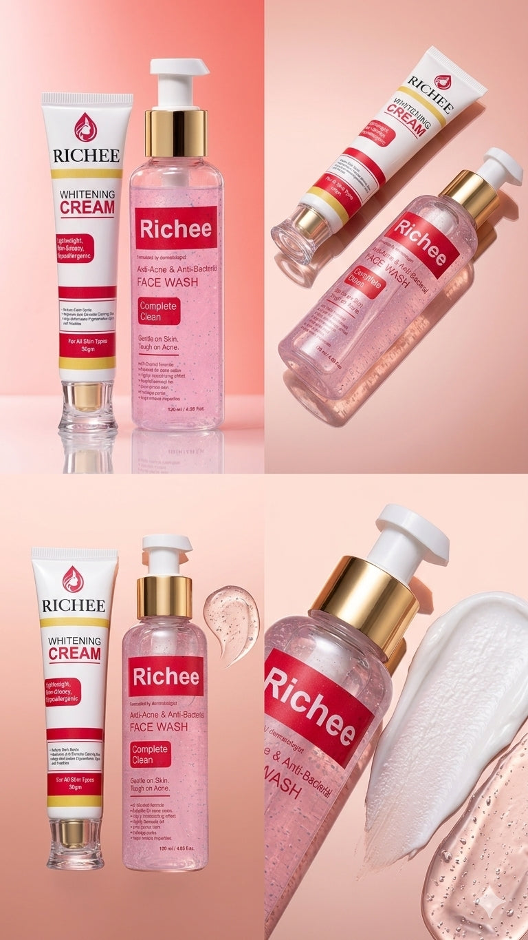 Richee Glow & Cleanse Pack of 2 – Whitening Cream (30g) + Anti-Acne Face Wash (120ml)
